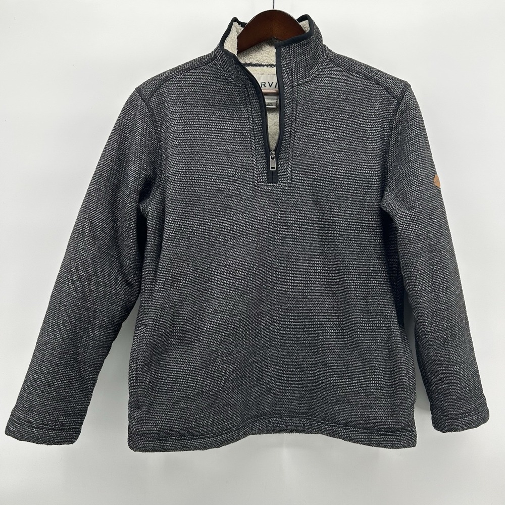 Orvis Brighton Mens M Sherpa Lined 1/4 Zip Fleece Pullover Black Heather Cabin